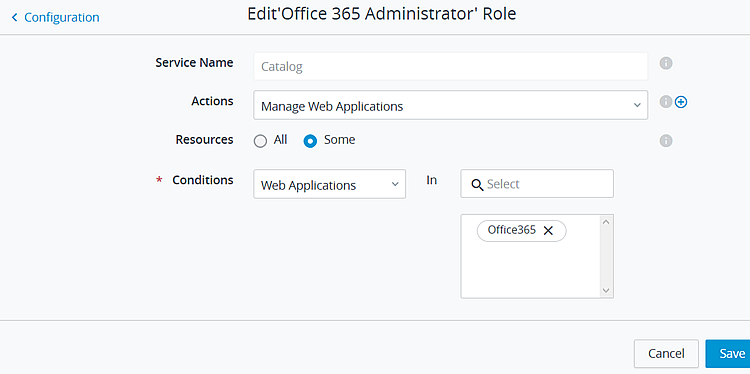 Screenshot of the Edit page showing the Office 365 Administrator role