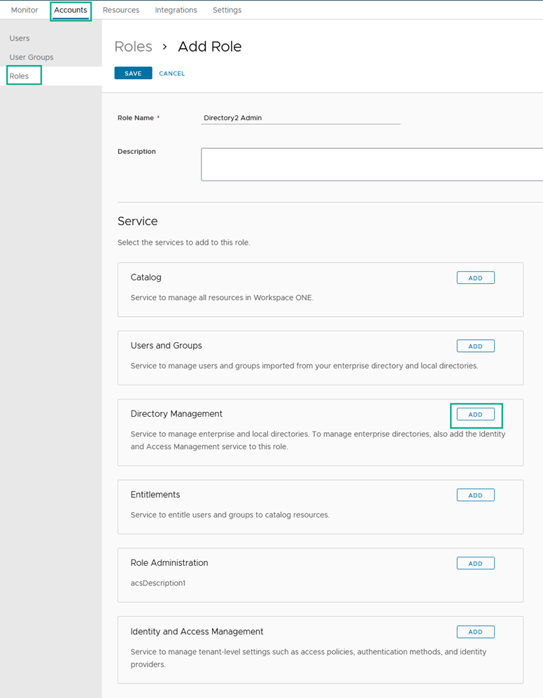 Omnissa Access console Add Roles page Omnissa Access console Add Roles page