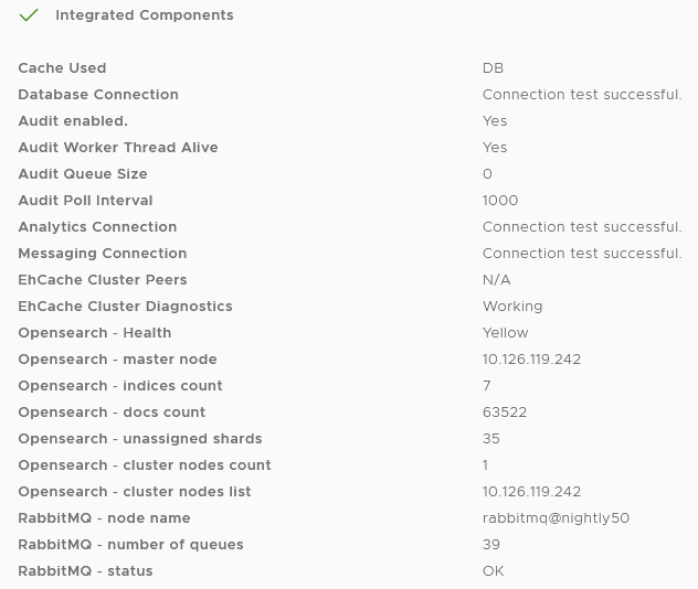 Integrated Components section in the console Resiliency page Integrated Components section in the console Resiliency page