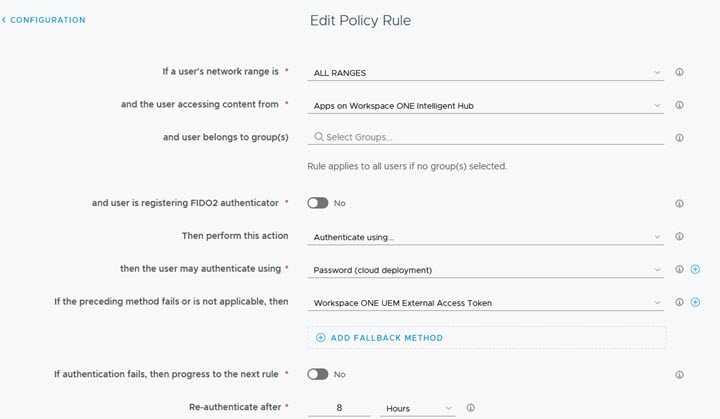 Access Policy Rule using the External Access Token External Access Token authentication configured in an access policy