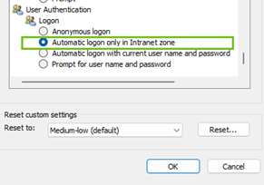 Microsoft Edge browser configuration for Kerberos step3
