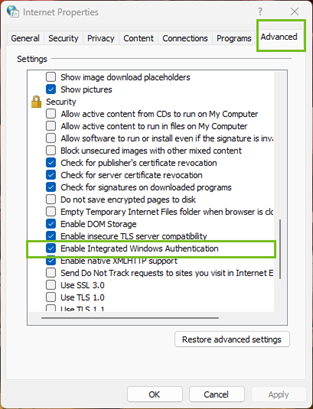 Microsoft Edge browser configuration for Kerberos step1