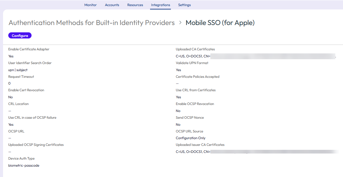 Mobile SSO (for Apple) configuration