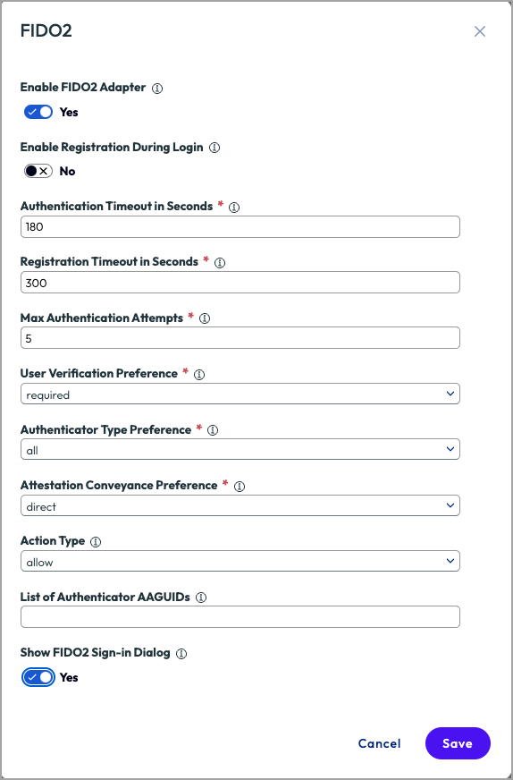 FIDO2 settings FIDO2 settings