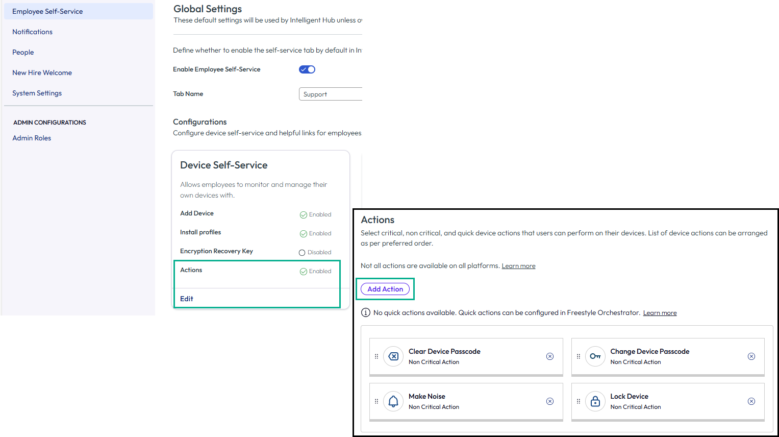 Configure Hub Services self-service quick actions Configure Hub Services self-service quick actions
