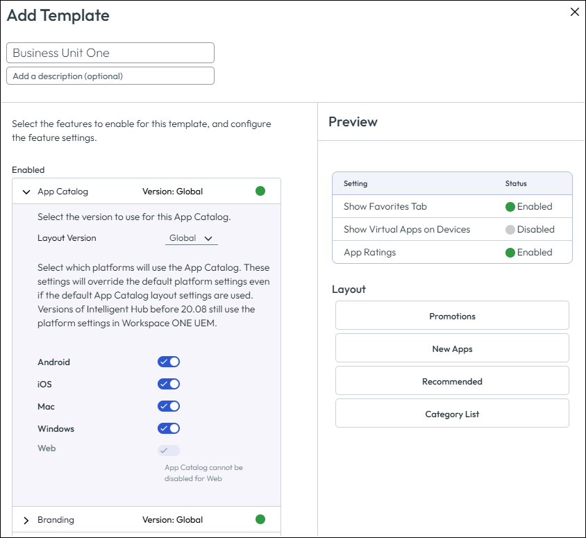 Screenshot of the feature configuration page showing the App Catalog section Screenshot of the feature configuration page showing the App Catalog section