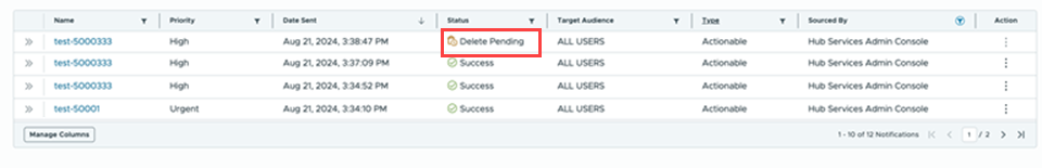 Delete Pending status in Hub Services Console Delete Pending status in Hub Services Console
