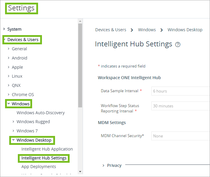 Shows the Intelligent Hub App in the console