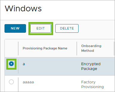 Shows the package selected and highlights where the Edit button is