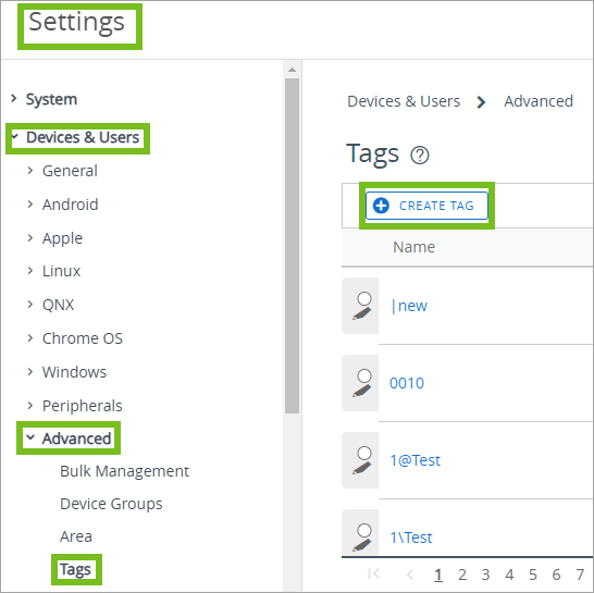 Shows the location in the UEM console