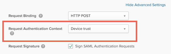 device trust option in Advanced settings device trust option in Advanced settings