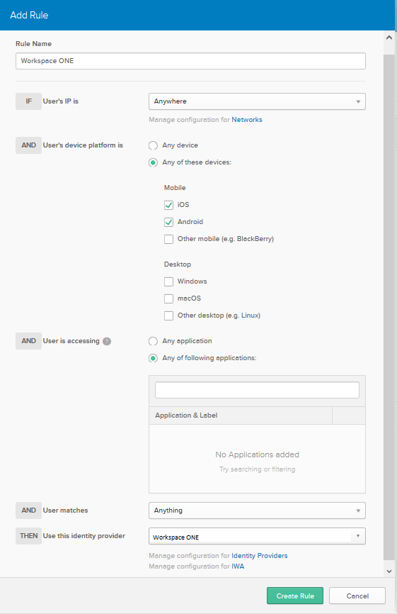 identity provider routing rule for iOS and Android devices identity provider routing rule for iOS and Android devices