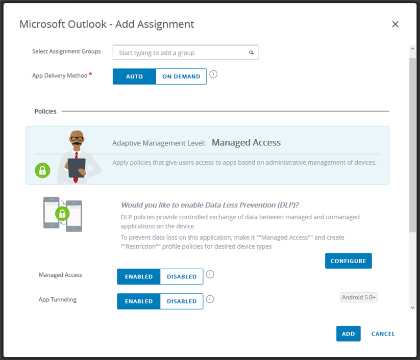 Assignment dialog box settings