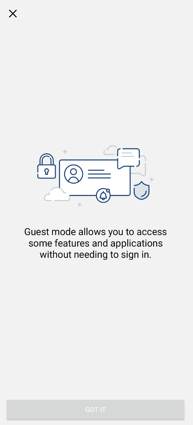 This screeshot shows text dialog for the guest mode screen on the user's device This screeshot shows text dialog for the guest mode screen on the user's device