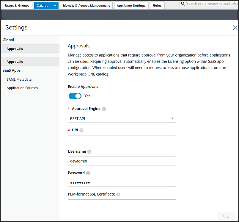 Approvals settings page