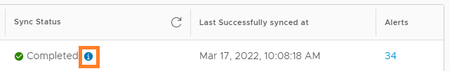 In the Sync Status column, the information icon is selected.