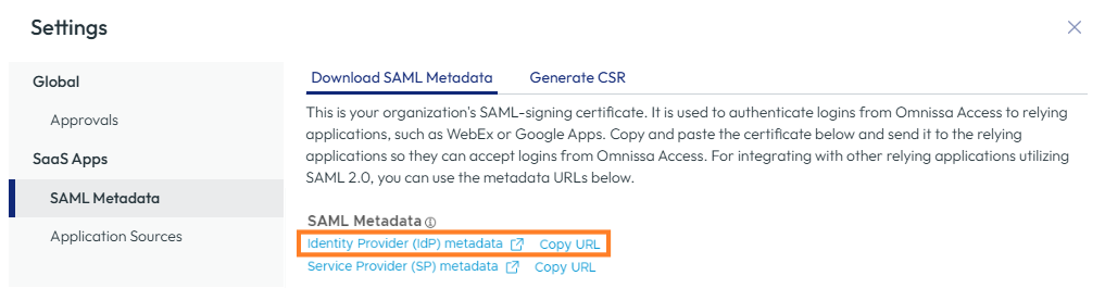 SAML metadata form