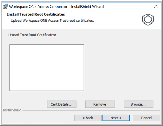Install Trusted Root certificate page in Install wizard