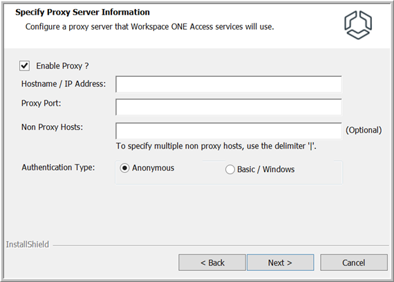 The Enable Proxy option is selected. The Enable Proxy option is selected.