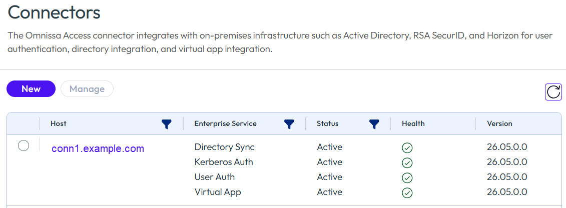 "The connector and its installed services appear on the page." "The connector and its installed services appear on the page."