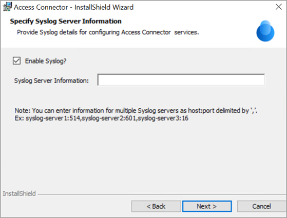 The Enable Syslog option is selected.