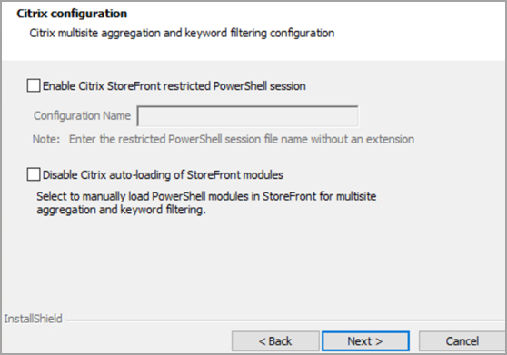 None of the Citrix configuration options are selected.