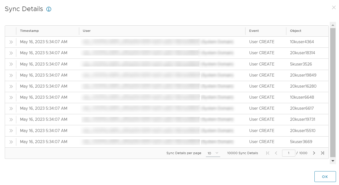 Ten events appear, out of a total of 10,000. You can select the number of events to display on the page.