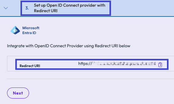 在 Omnissa Connect 中复制"重定向 URI"，以便可以在 Entra ID 中成功使用 OIDC 的图像。
