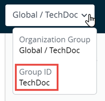 此屏幕截图显示了将鼠标指针悬停在 OG 选择器上时如何显示组 ID。