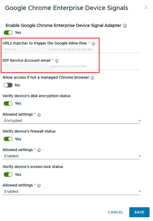 Google Chrome Enterprise 设备信号身份验证配置窗格