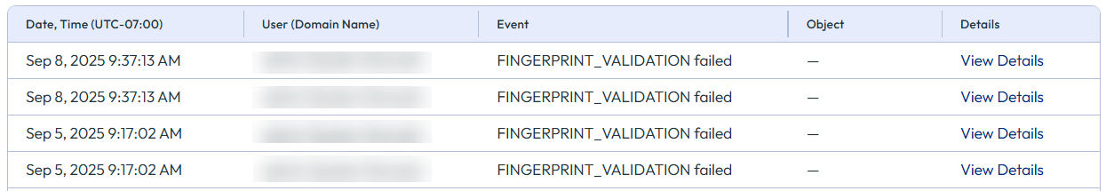FINGERPRINT_VALIDATION 事件