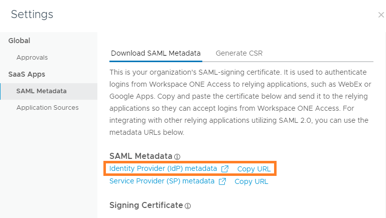 SAML 元数据表单
