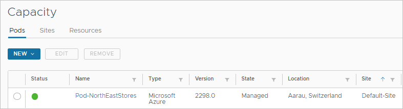 此螢幕擷取畫面是 [容量] 頁面的 UI 範例。在此範例中，顯示了一個 Azure 類型的Microsoft網繭。