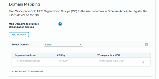 在 Omnissa Access Console 中為 Workspace ONE UEM OG 設定網域對應
